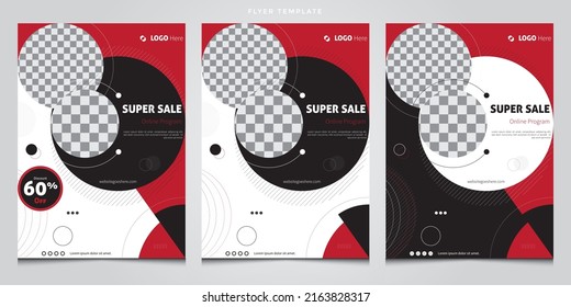 Super Sale, Flyer Template, Marketing Flyer Template, Brochure Template, booklet flyer, Graphic design layout with triangle graphic elements and space for photo background, Modern red and black Design