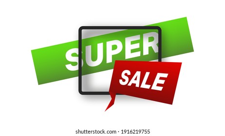 Super sale with frame, text. Vector banner, template.