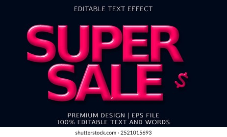 Super sale Glossy style text 3d editable vector text style effect.