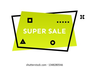 Super sale green geometric trendy banner.  Modern gradient shape with promotion text. Vector illustration.