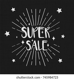 super sale greeting card with retro vintage black background 