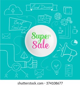 Super Sale Hand Drawn Sign and Symbol. Vector Illustration