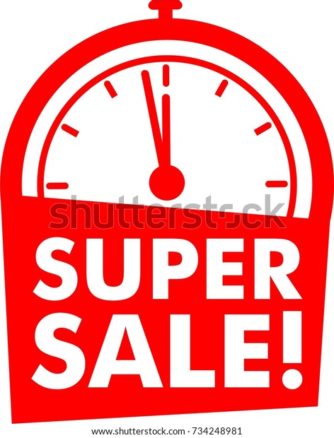 Super sale icon
with alarm clock flat, red
logo