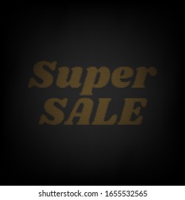 Super Sale inscription. Icon as grid of small orange light bulb in darkness. Illustration.