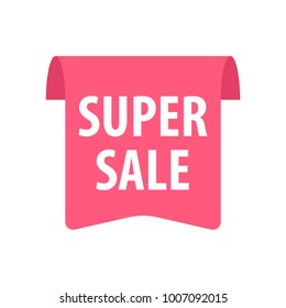 Super sale Label. Isolated on white. Red color. Vector illustration