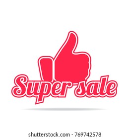 Super sale label. Red color, isolated on white. Vector illustration
