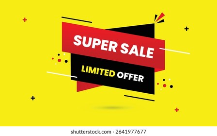 Super sale limited offer editable vector art illustration template web banner icon label red gradient black shapes elements yellow abstract background eye catching unique design grab attention instant