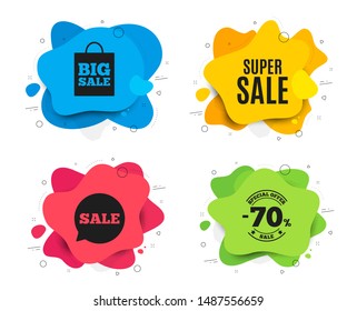 Super Sale. Liquid shape, various colors. Special offer price sign. Advertising Discounts symbol. Geometric vector banner. Super sale text. Gradient shape badge. Vector