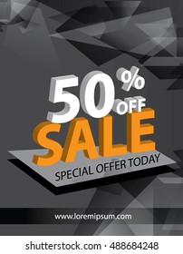 Super sale low poly banner background. special offer. 50 percent off. Vector illustration.