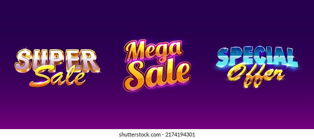 Super Sale, Mega sale, Special Offer. Sale banner. golden typo. Sale poster.