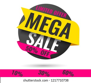 Super Sale, Mega. this weekend special offer banner, up to 10% 30% 50% 60% off. Vector illustration.