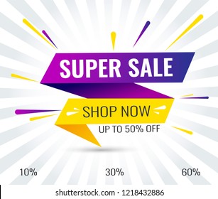 Superventa, Mega. esta oferta especial de fin de semana, hasta un 10% 30% 50% de descuento 60%. Ilustración vectorial.