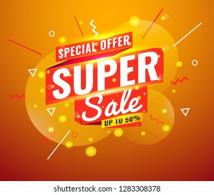 Super Sale, Mega. this weekend special offer banner, up to 50% off. Vector illustration.
