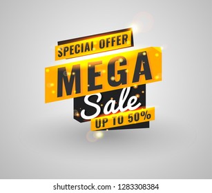 Super Sale, Mega. this weekend special offer banner, up to 50% off. Vector illustration.