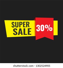 Super Sale, Mega. this weekend special offer banner,30%. Vector illustration.