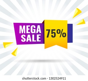 Super Sale, Mega. this weekend special offer banner, 75%. Vector illustration.