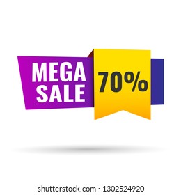 Super Sale, Mega. this weekend special offer banner, up to 70% off. Vector illustration.