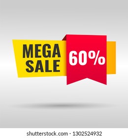 Super Sale, Mega. this weekend special offer banner, 60%. Vector illustration.