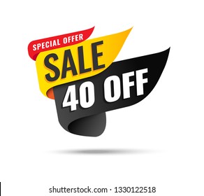 Super Sale, Mega. this weekend special offer banner, up to 40% off. Vector illustration.