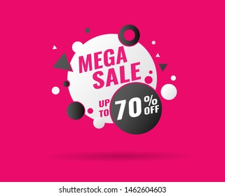 Super Sale, Mega. this weekend special offer banner, up to 70% off. Vector illustration.