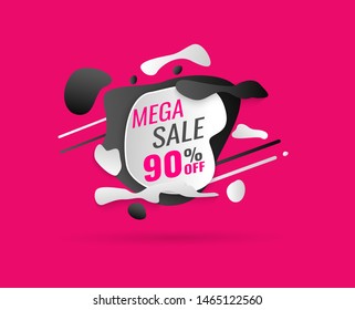 Super Sale, Mega. this weekend special offer banner, up to 90% off. Vector illustration.