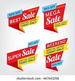 Super Sale, mega sale, weekend sale, best sale. Set vector banners.