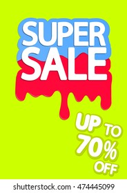 Super Sale, melting ice cream, special offer, up to 70 percent off, brochure design template, size A4, vector illustration