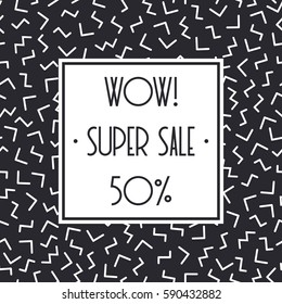 Super sale memphis banner template design for shop. Discount up to 50 percent off. Shop Now. Half price off. Vector sale background. End off season Sale. shopping tag. Store. Illustration poster