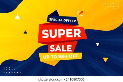 Super Sale modern Banner design template on background, Special offer banner, hot sale, super sale banner vector, black blue and yellow vector banner,