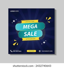 Super Sale Modern Banner Design with Up to 50% Off, End of Season Special Offers, Fashion Sale Social Media Post, and Mega Sales Abstract Background Vector Illustration...