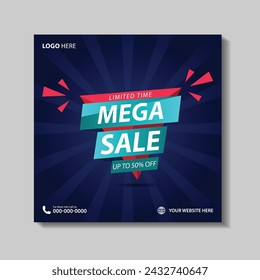 Super Sale Modern Banner Design with Up to 50% Off, End of Season Special Offers, Fashion Sale Social Media Post, and Mega Sales Abstract Background Vector Illustration...