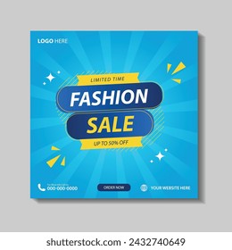 Super Sale Modern Banner Design with Up to 50% Off, End of Season Special Offers, Fashion Sale Social Media Post, and Mega Sales Abstract Background Vector Illustration...