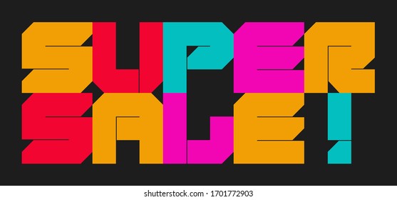 Superventa. Composición de texto moderna hecha con formas y elementos geométricos en negrita. Fondo vectorial de geometría simple útil para el negocio