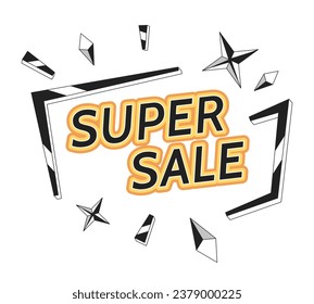 Super sale monochrome marketing banner. Super saving black and white illustration advertising online. Half price deal. Clearance sale black friday 2D outline cartoon image, event special offer