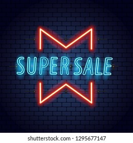 Super sale neon text. Vector illustration.