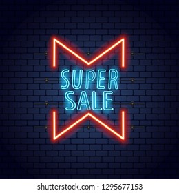 Super sale neon text. Vector illustration.