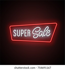 Super sale neon text. Vector illustration.