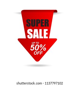 Super Sale, offer banner, up to 50% off. Vector illustration.