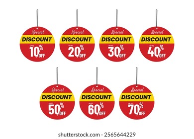 Super sale offer dangler Vector template design, 50% off, 60% off, 70% off,. Set of Sale banner and Discount label vector design.
Super sale banner template. Special offer discount multiple color.