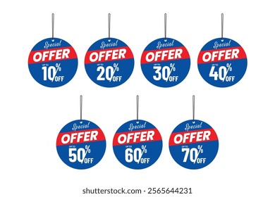 Super sale offer dangler Vector template design, 50% off, 60% off, 70% off,. Set of Sale banner and Discount label vector design.
Super sale banner template. Special offer discount multiple color.