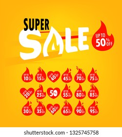 Super sale offer and different labels set. Shopping banner template