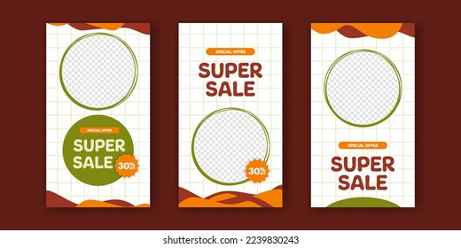 super sale offer social media stories discount promotion for kid baby with warm autumn fall abstract memphis color pattern
