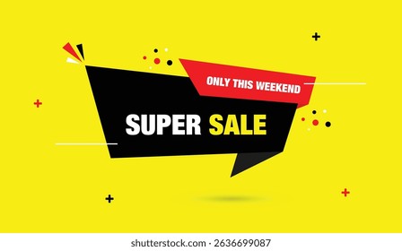 Super Sale Only This Weekend editable web banner icon badge design vector art with black red shapes yellow abstract background perfect for business promotion trending marketing template
