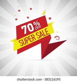 Super Sale paper banner. Sale background. Big sale. Sale tag. Sale poster. Sale vector. Super Sale and special offer. 50% off. Vector illustration.