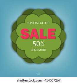 Super Sale paper banner. Sale background. Big sale. Sale tag. Sale poster. Sale vector. Super Sale and special offer. 50% off. Vector illustration.
