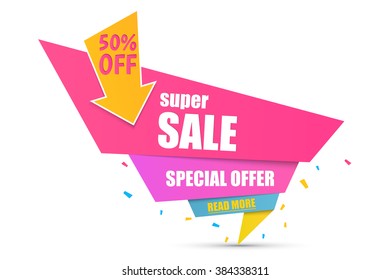 Super Sale paper banner. Special offer background. Vector illustration