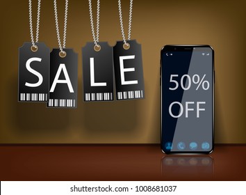 Super sale phone banner. Mobile clearance sale discount poster. Smartphone sale.