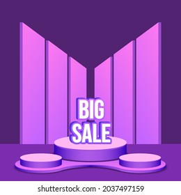 super sale poster with 3d stage by cyberpunk spotlights. 3d render illustration. Scene is empty to place your text, logo or object.