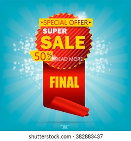 Super Sale poster, banner. Big sale, clearance. 50% off. Vector illustration.