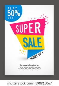 Super Sale Poster, Banner, Flyer or Pamphlet with 50% flat discount offer.